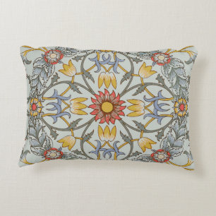 William Morris Floral Circle Flower Illustration Accent Pillow