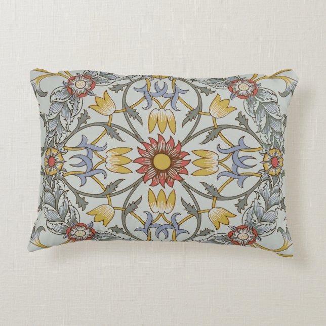 William Morris Floral Circle Flower Illustration Accent Pillow (Back)