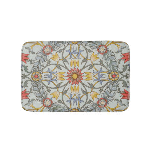William Morris Floral Circle Flower Illustration Bath Mat