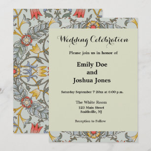William Morris Floral Circle Flower Illustration Invitation