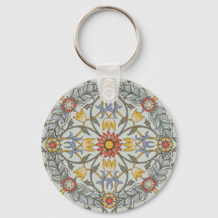 William Morris Floral Circle Flower Illustration Keychain