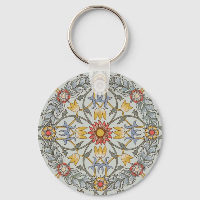William Morris Floral Circle Flower Illustration Keychain (Front)