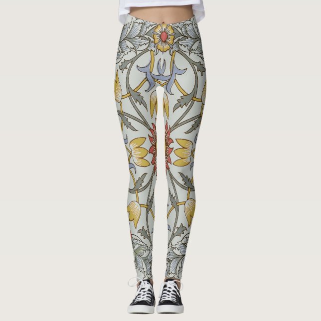 William Morris Floral Circle Flower Illustration Leggings (Front)