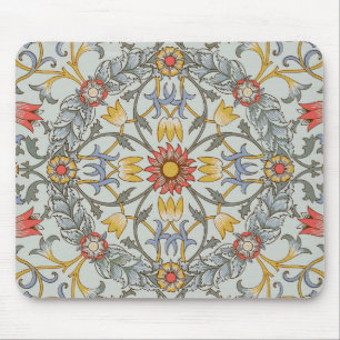 William Morris Floral Circle Flower Illustration Mouse Pad