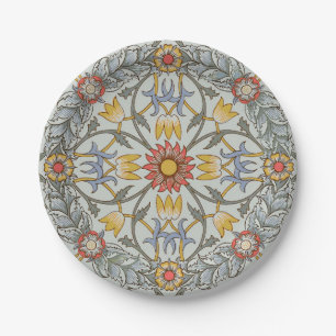 William Morris Floral Circle Flower Illustration Paper Plate