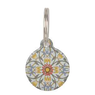 William Morris Floral Circle Flower Illustration Pet Tag