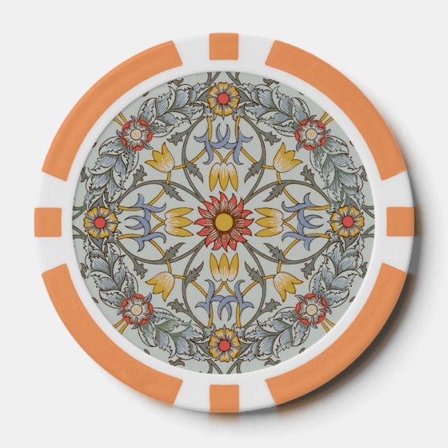 William Morris Floral Circle Flower Illustration Poker Chips (Front)