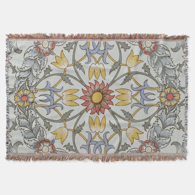 William Morris Floral Circle Flower Illustration Throw Blanket (Front)