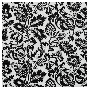 William Morris Floral Damask, Black on White Fabric