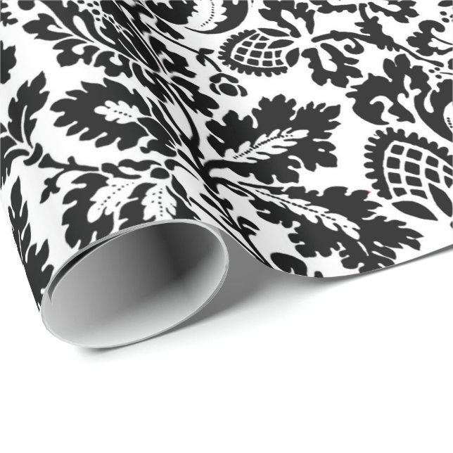 William Morris Floral Damask, Black on White Wrapping Paper (Roll Corner)