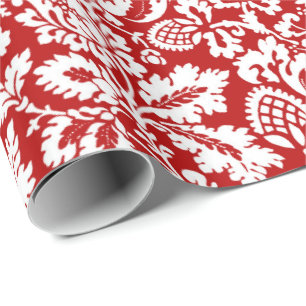 William Morris Floral Damask, Deep Red and White Wrapping Paper