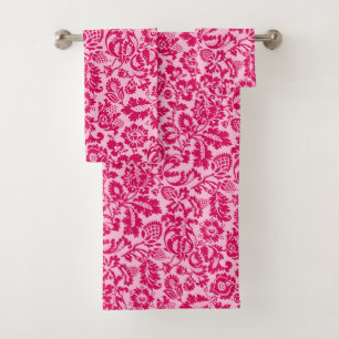 William Morris Floral Damask, Fuchsia and Pink  Bath Towel Set