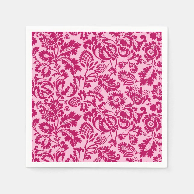 William Morris Floral Damask, Fuchsia and Pink  Napkin (Front)