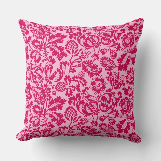 William Morris Floral Damask, Fuchsia and Pink  Throw Pillow (Front)