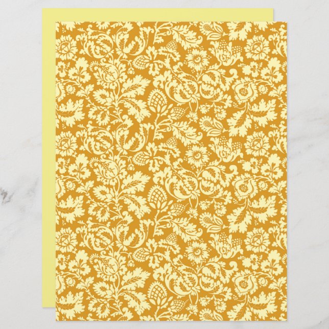 William Morris Floral Damask, Mustard Yellow  (Front/Back)