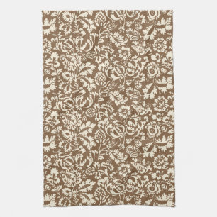 William Morris Floral Damask, Taupe Tan and Beige Kitchen Towel