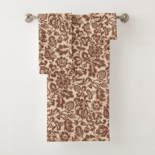 William Morris Floral Damask, Taupe Tan on Beige  Bath Towel Set