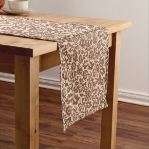William Morris Floral Damask, Taupe Tan on Beige Short Table Runner
