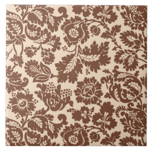 William Morris Floral Damask, Taupe Tan on Beige Tile