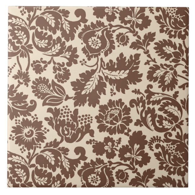 William Morris Floral Damask, Taupe Tan on Beige  Tile (Front)
