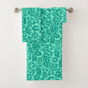 William Morris Floral Damask, Turquoise and Aqua  Bath Towel Set