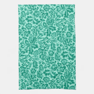 William Morris Floral Damask, Turquoise and Aqua Kitchen Towel