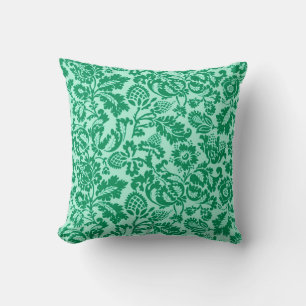 William Morris Floral Damask, Turquoise and Aqua Throw Pillow