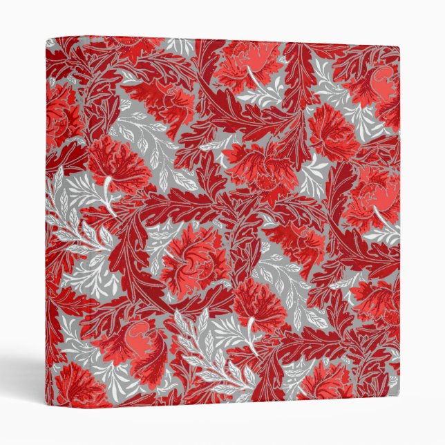 William Morris Floral, Deep Red and Grey / Grey Binder (Front/Spine)