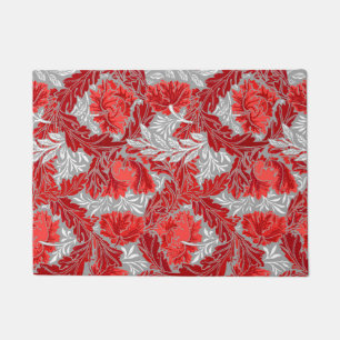 William Morris Floral, Deep Red and Grey / Grey Doormat