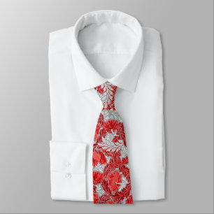 William Morris Floral, Deep Red and Grey / Grey Tie