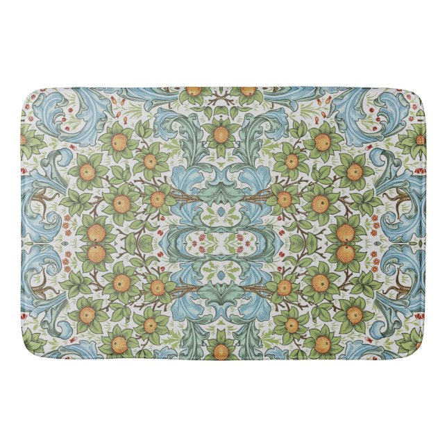 William Morris Floral Flowers Acanthus Leaves Blue Bath Mat (Front)