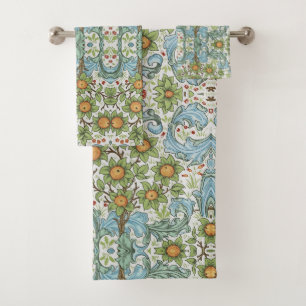 William Morris Floral Flowers Acanthus Leaves Blue Bath Towel Set