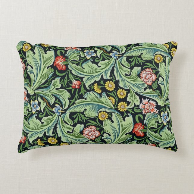 William Morris Floral Flowers Carnation Pink Green Accent Pillow (Front)