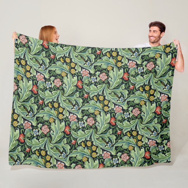 William Morris Floral Flowers Carnation Pink Green Fleece Blanket (In Situ)