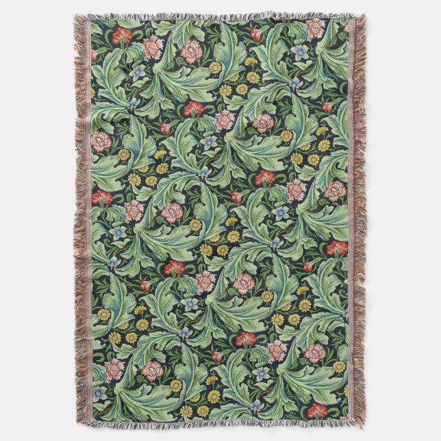 William Morris Floral Flowers Carnation Pink Green Throw Blanket (Front Vertical)