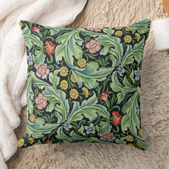 William Morris Floral Flowers Carnation Pink Green Throw Pillow (Blanket)