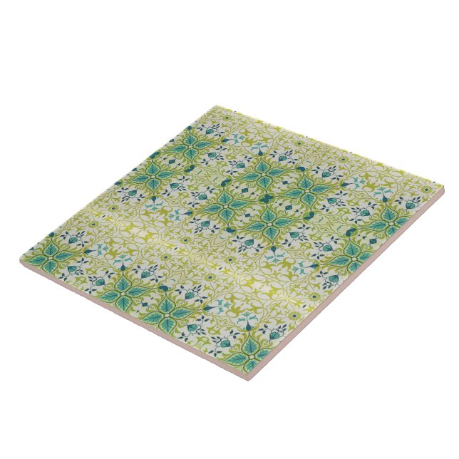 William Morris Floral Flowers Foliage Green Blue Tile (Side)