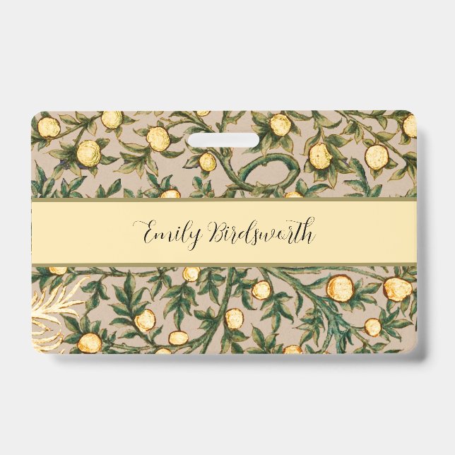 William Morris Floral Fruit Garden Flower Classic Badge (Front)