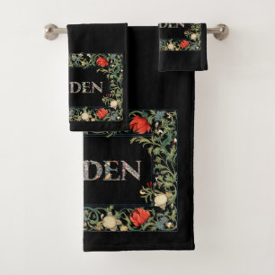 William Morris Floral Garden Motto and Frame Bath Towel Set