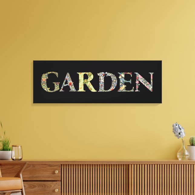 William Morris Floral Garden Motto and Frame Canvas Print (Insitu(LivingRoom))