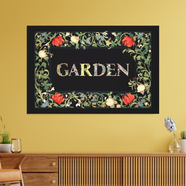 William Morris Floral Garden Motto and Frame Canvas Print (Insitu(LivingRoom))