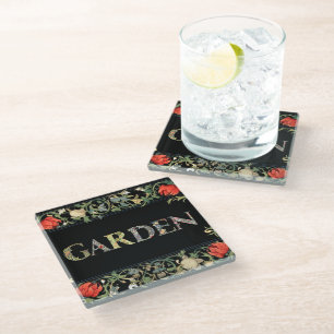 William Morris Floral Garden Motto and Frame Glass Coaster