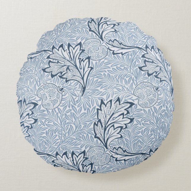 William Morris Floral in Blue Round Pillow (Front)