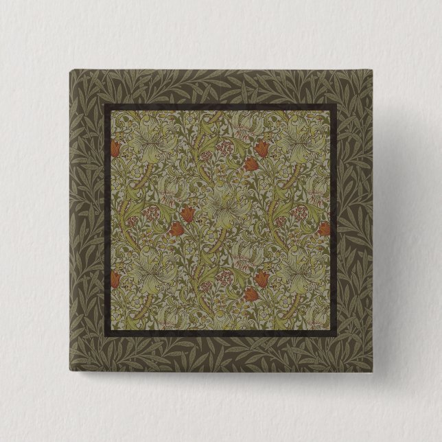 William Morris Floral lily willow art print design 2 Inch Square Button (Front)