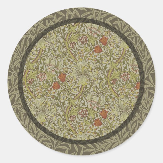 William Morris Floral lily willow art print design Classic Round Sticker (Front)