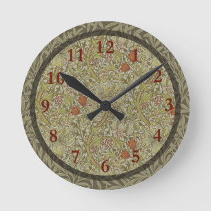 William Morris Floral lily willow art print design Round Clock