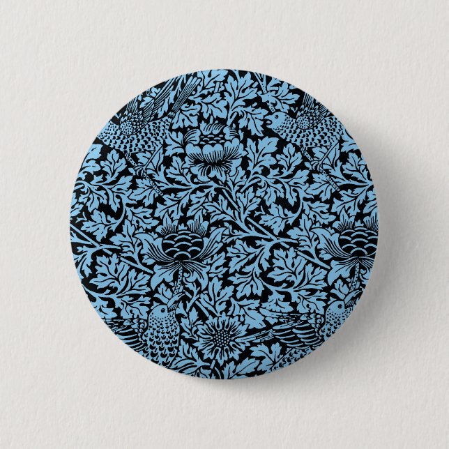 William Morris Floral Pattern Bird Anenome 2 Inch Round Button (Front)