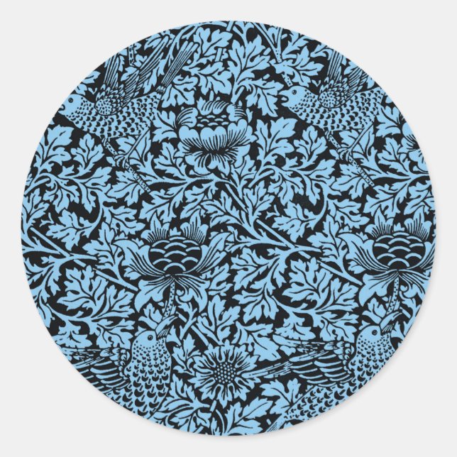 William Morris Floral Pattern Bird Anenome Classic Round Sticker (Front)