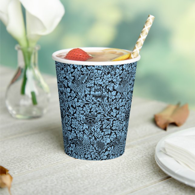 William Morris Floral Pattern Bird Anenome Paper Cups (Insitu)