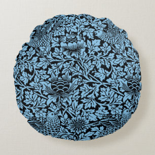 William Morris Floral Pattern Bird Anenome Round Pillow